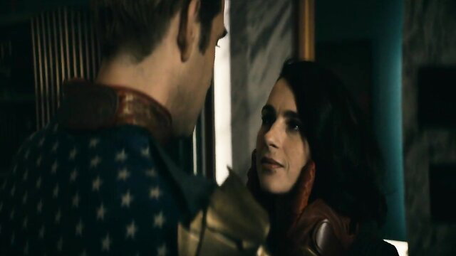 Aya Cash in sexy red leather dress from The Boys S2E5