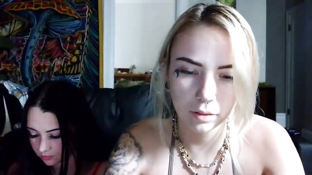 Edenkayax blonde tattooed camgirl with friend, teasing lingerie Chaturbate