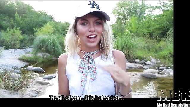 MyBadReputation blonde in white tank top at river, hot folk fest tease