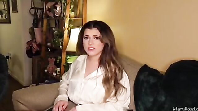 Brunette Mary Rose in sheer blouse, burping fetish tease