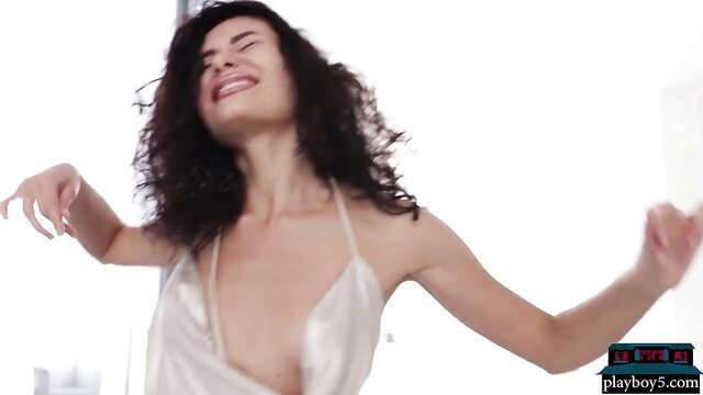 Layla Balan smiling in sheer slip, petite Asian teen solo tease