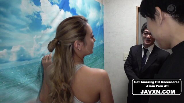 Hot Asian stepsis in dress with guys at home JAV scene