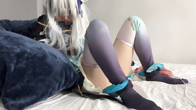 Honkai Star Rail cosplay girl solo masturbation in gradient thighhighs