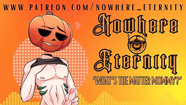 Sexy nude femboy with jack-o-lantern head gropes pussy, Nowhere Eternity hentai art