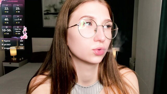 Portia Bubbles shy 18yo teen in glasses blowing smoke on cam