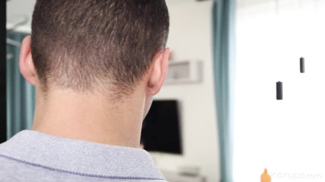 Marie Berger's back view in light shirt, sofa cowgirl tease