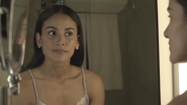 Johanna Solano hot lingerie close-up in mirror, sultry eyes