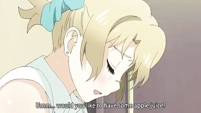 Blonde anime girl in Boku to Misaki-sensei OVA offers apple juice shyly
