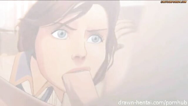 Bioshock Infinite Elizabeth hentai closeup sucking thick cock
