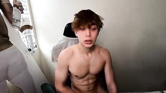 Braden6704 shirtless twink flexing abs, nude solo tease