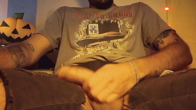 Bananaxxxboy Halloween POV solo masturbate thru torn cut-offs