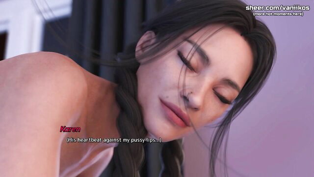 Asian wife Karen feels heart beat against pussy in NTR game