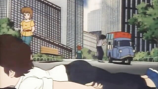 Cream Lemon anime girls in urban street scene with ice cream truck