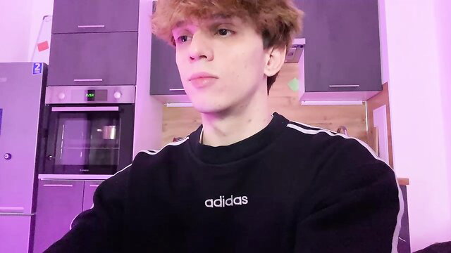 Redhead twink Lonelysunset in adidas hoodie, gay cam tease