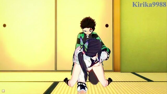 Shinobu Kocho rides Tanjiro's cock in Demon Slayer hentai by kirika9988