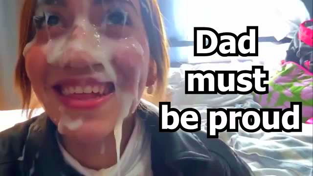 Artemis Carmona Asian cum on face smiling, Dad must be proud bukkake