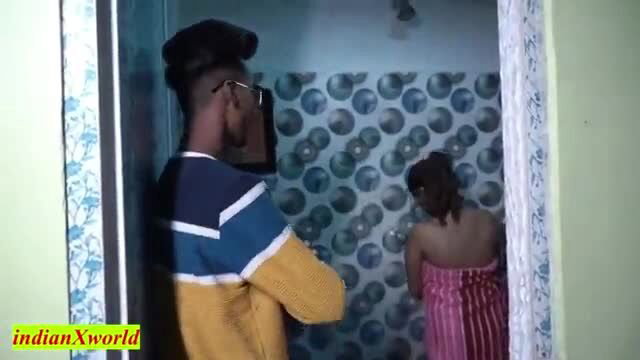 Desi wife Kajal wrapped in towel after shower with lover in bathroom