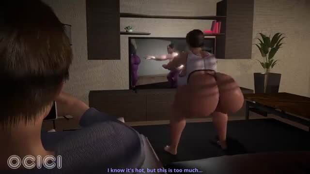 MILF with huge toned ass twerks in tight shorts, stepson watches workout