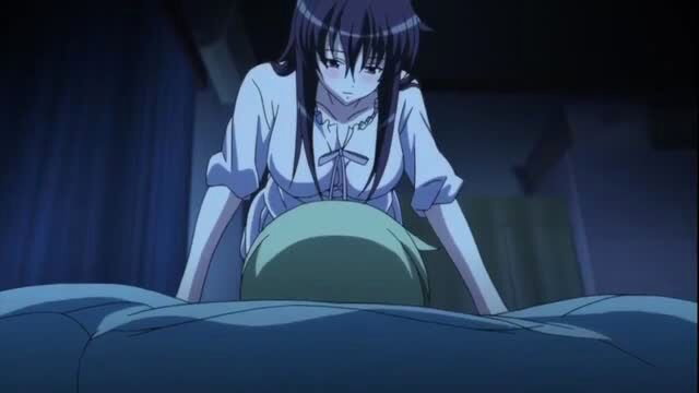 Anime stepsister in nightdress over boy in bed, hentai thumbnail
