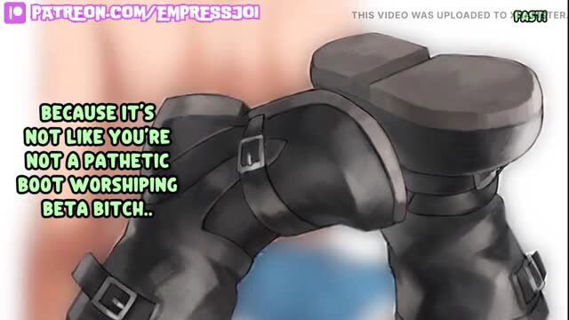 Black latex boots in boot worship femdom scene for beta fetish