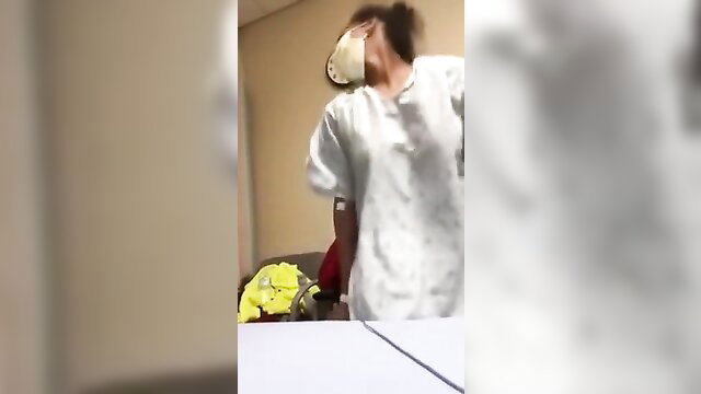 Ebony inmate in hospital gown gets facefucked in ER quickie