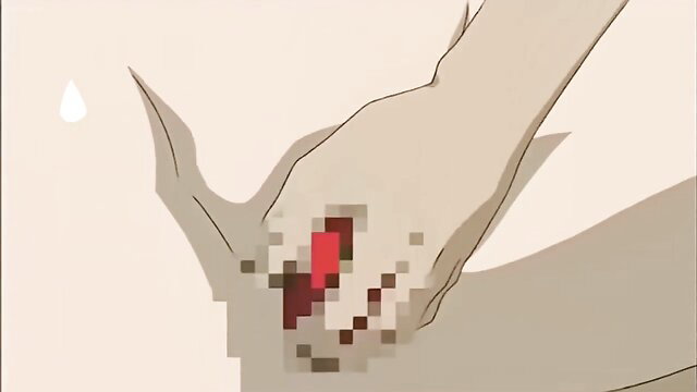 Gitai Saimin hentai closeup of hand gripping bloody torn pussy