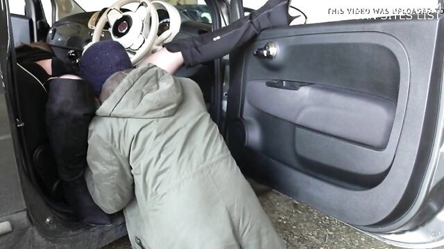 Wife fucked by two strangers in car while husband films amateur threesome