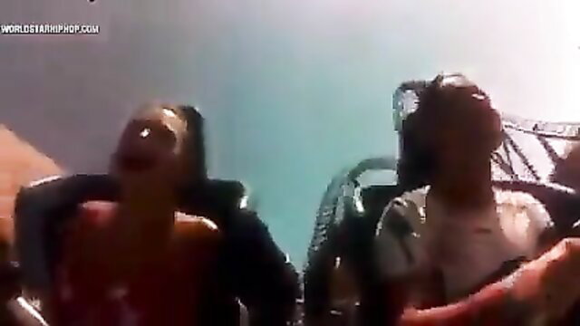Blonde screams braless on rollercoaster, tits bouncing wildly