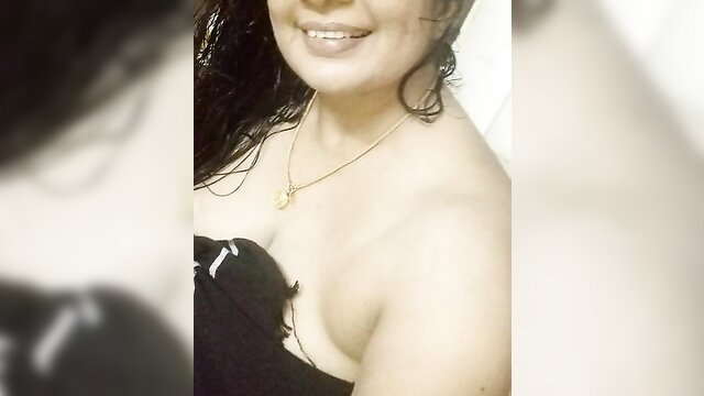 Indian hot wife wet cleavage smile black dress necklace