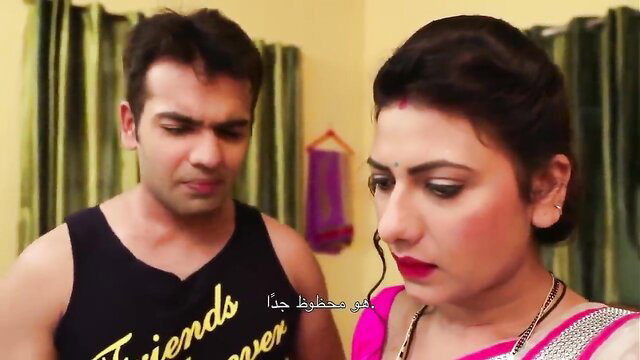 Hyderabadi sexy aunty in pink saree with hot boy, intense eye contact