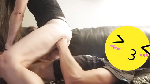 Blonde dominatrix facesits pale guy on couch in wild orgy