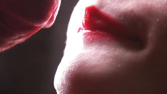 Closeup of red lips and tongue in cumshot compilation thumbnail