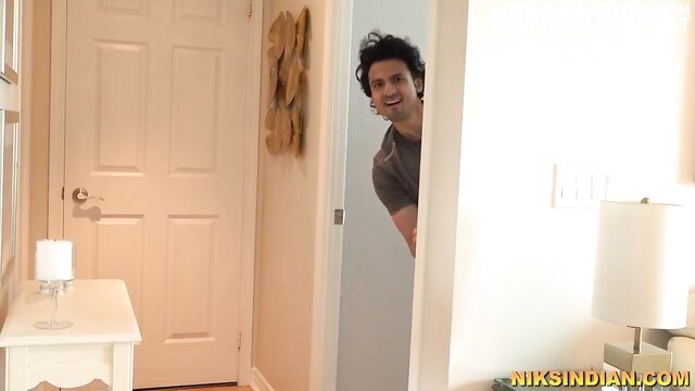 Indian guy peeking from door in hot taboo setup