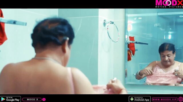 Hot Indian MILF in pink lingerie, big tits ass x-rayed bathroom scene