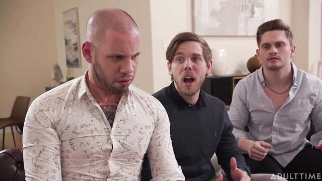 Jim Powers and hot guys shocked faces in adult group scene