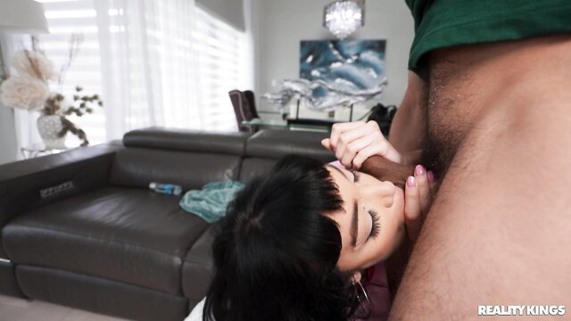 Asian babe gives interracial POV blowjob in ultimate cum fest