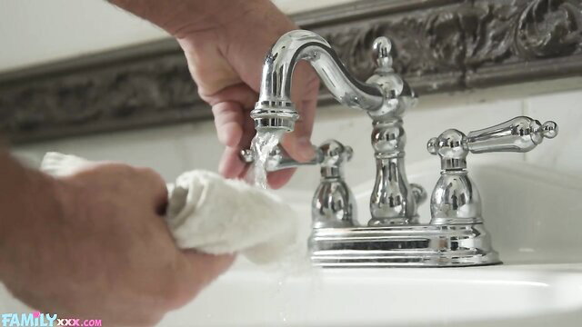 Leila Cove closeup hands washing under chrome faucet