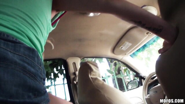 Ashley Stone POV car sex with tits out and handjob action