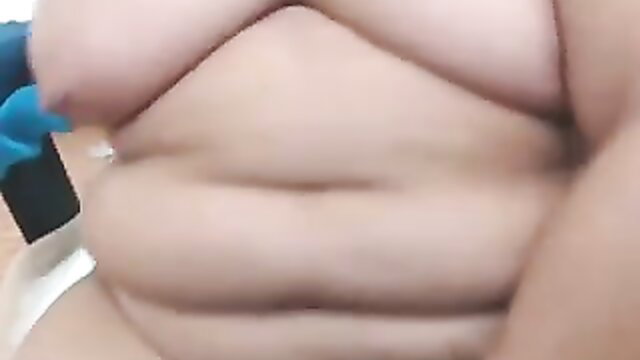 Pinay granny's huge soft tits and fat belly in blue gloves tease