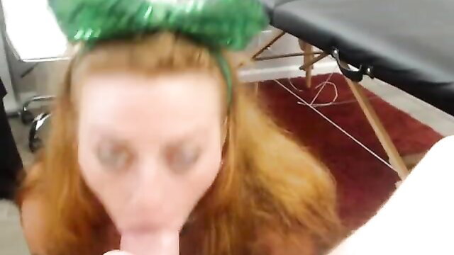 Petitegoddess in green shamrock hat sucks dildo on cam