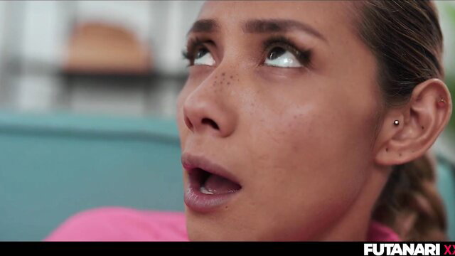 Veronica Leal wide-eyed surprise closeup in futa hentai porn