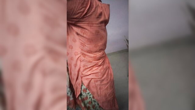 Indian aunty in tight salwar kameez undressing at lodge, hot pussy touch