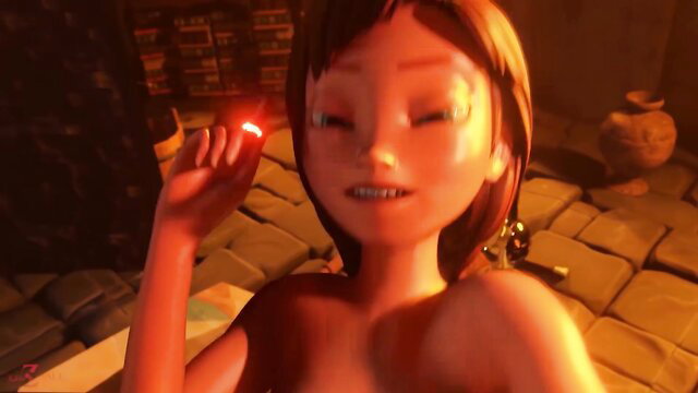 Nude Anna from Frozen in 3D hentai, glowing red finger tease