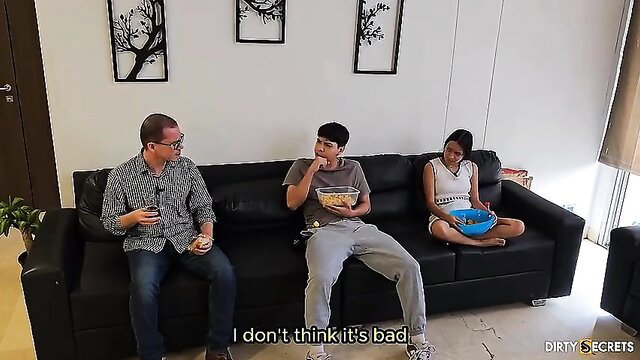 Emma Anturin caught with Coach Leo Wild by dad on couch, taboo threesome tease