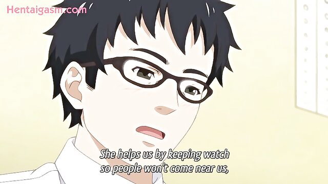 Enjo Kouhai hentai guy with glasses looks surprised in school uniform