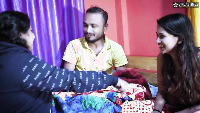 Husband teaches young sister-in-law sex on wife's request, Indian threesome
