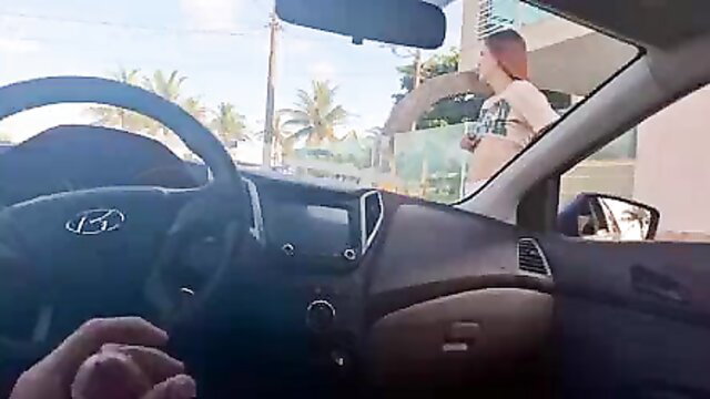 Ator Zegalinha risky street handjob POV in car from hot redhead
