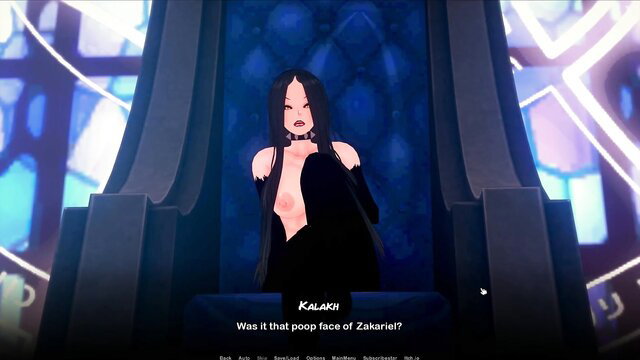 Kalki black succubus on throne in Twisted World hentai game Ep.4