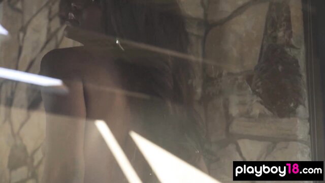 Victoria Antoinette ebony beauty nude tease in steamy light