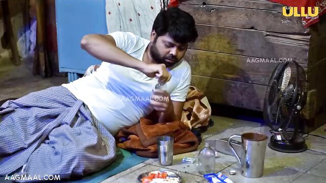 Indian man lying on floor in lungi, hand in dhoti in Tamil adult clip
